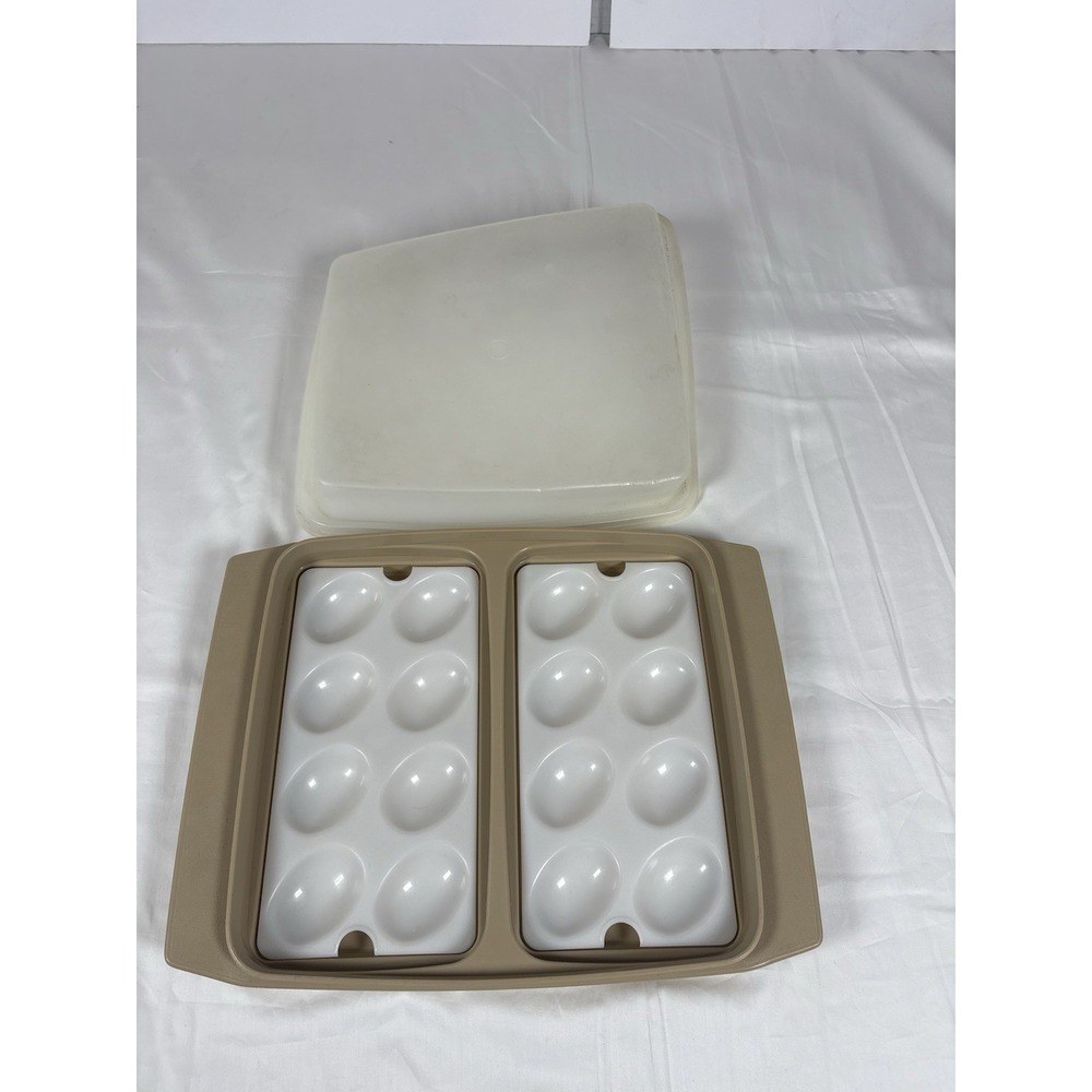 Vintage Tupperware Deviled Egg Carrier Tray w Lid #723-1 Double Insert 12 Eggs